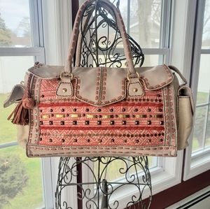 Isabella Fiore Boho Tan and Coral Satchel